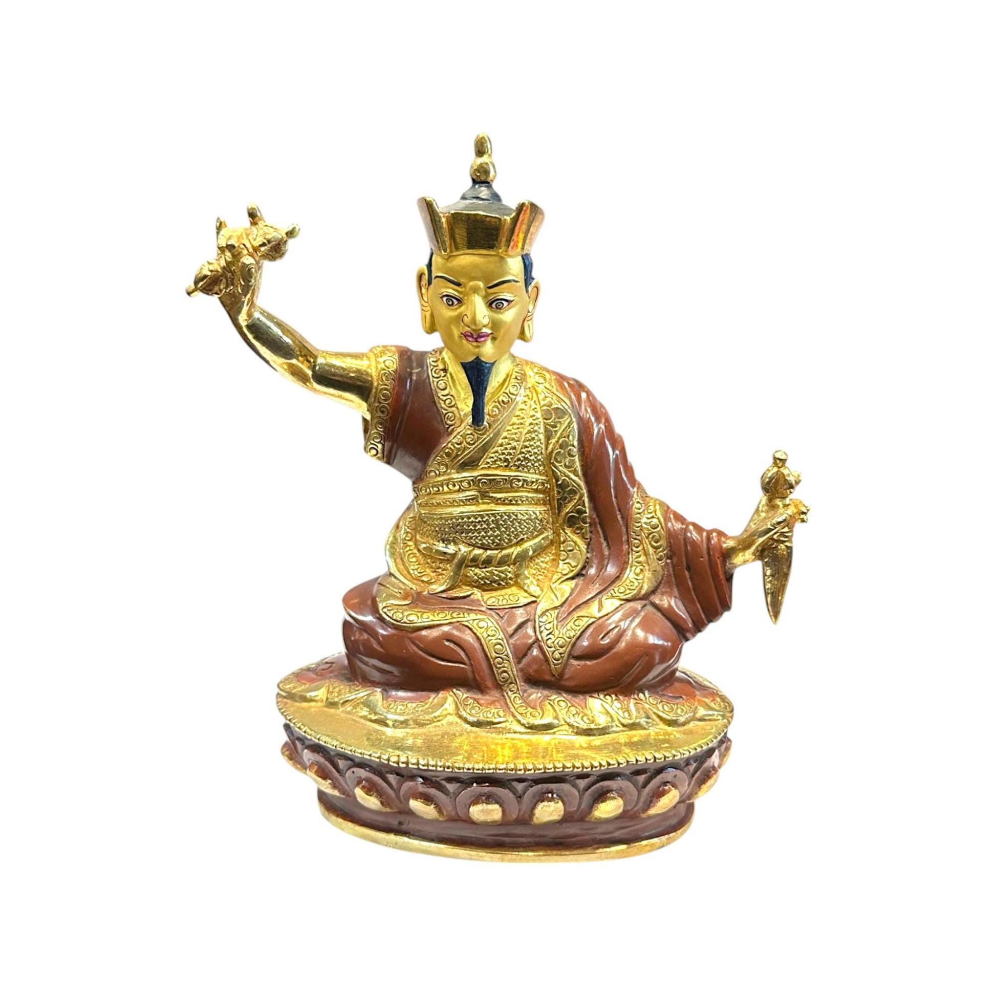 2nd Karmapa Copper Statue, Seated Guru, Half Gold and oxidized, Handcrafted in Nepal