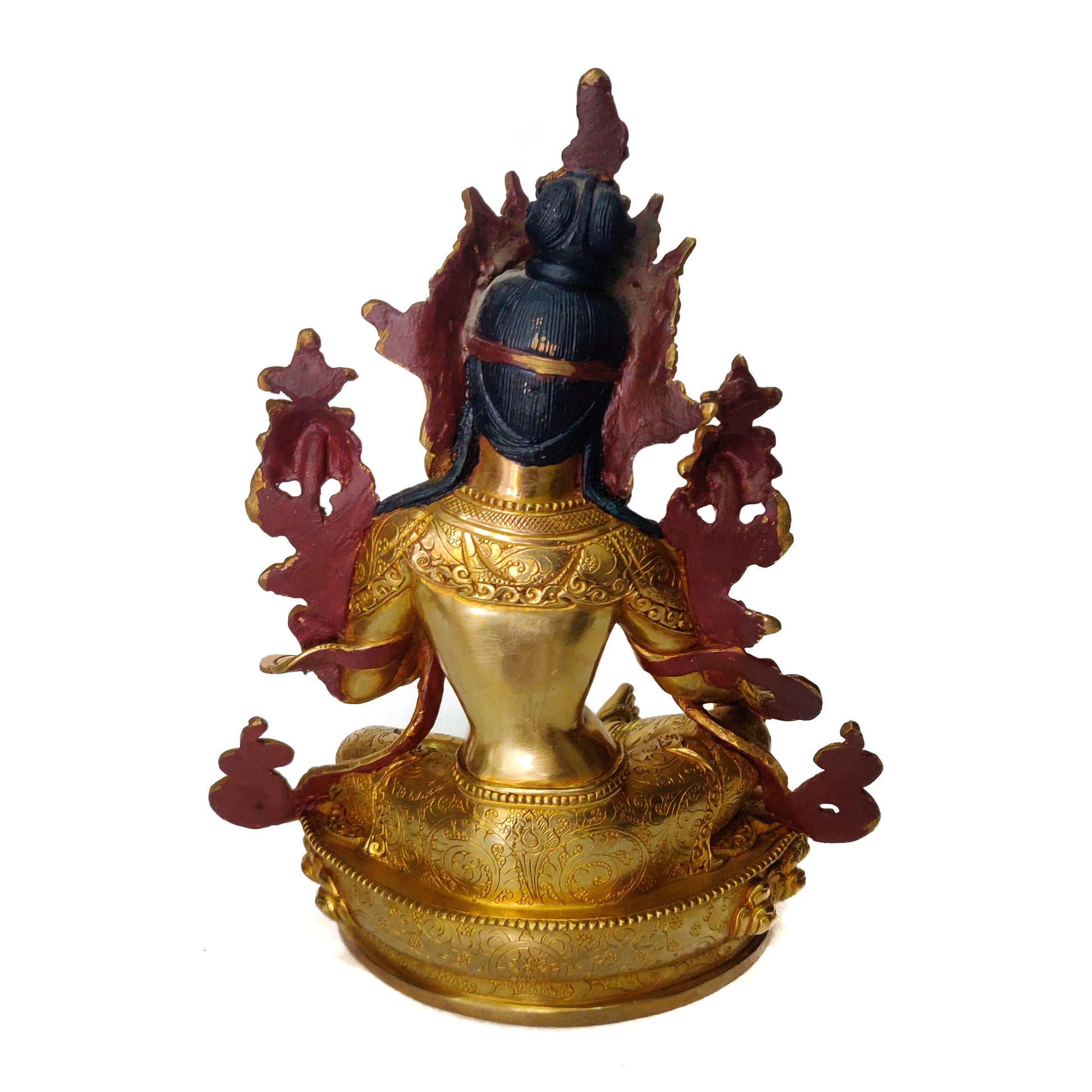 Female Buddha | Green Tara Bodhisatva| Tara Gold Glided with 24K Gold | Original Handmade Copper Statue Handcrafted in Nepal | Gold Tara