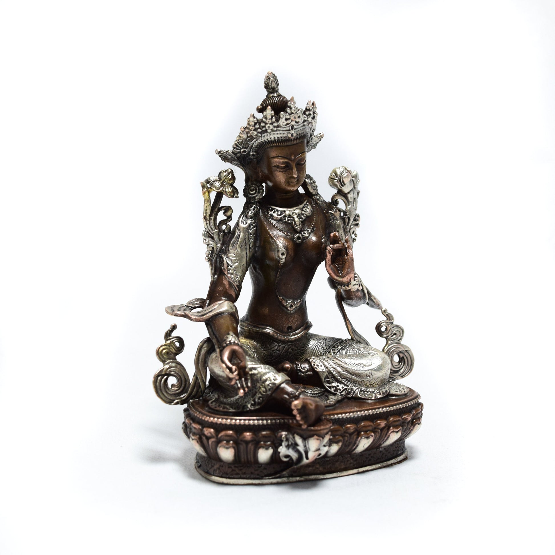 Green Tara Silver Coated Copper Statue| Mother of liberation | Tara Decor | Tibetan Dolma | Dolkar | Altar Green Tara Statue| Home Décor