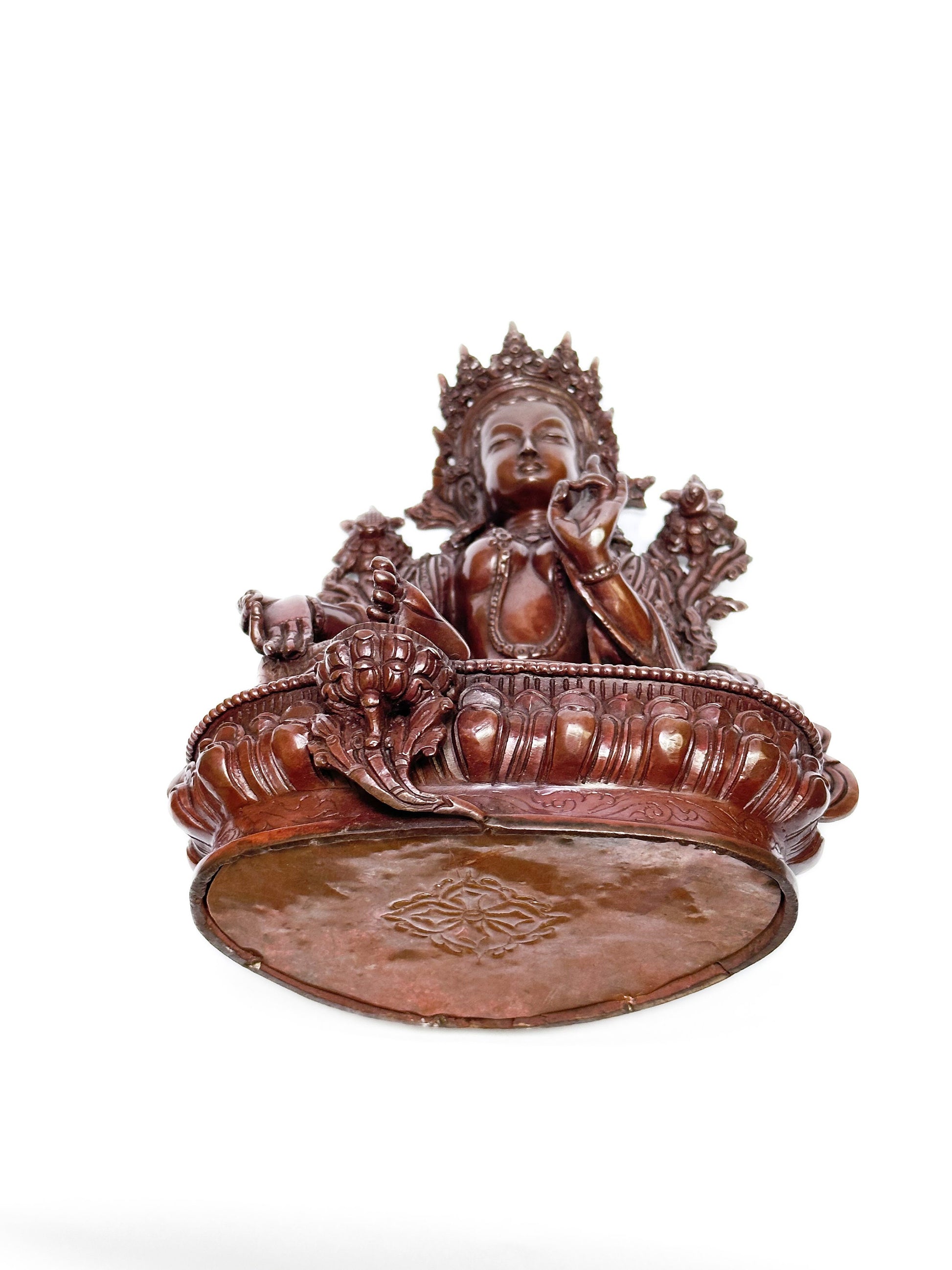 Female Buddha, Green Tara Bodhisatva Copper Statue Handcrafted in Nepal