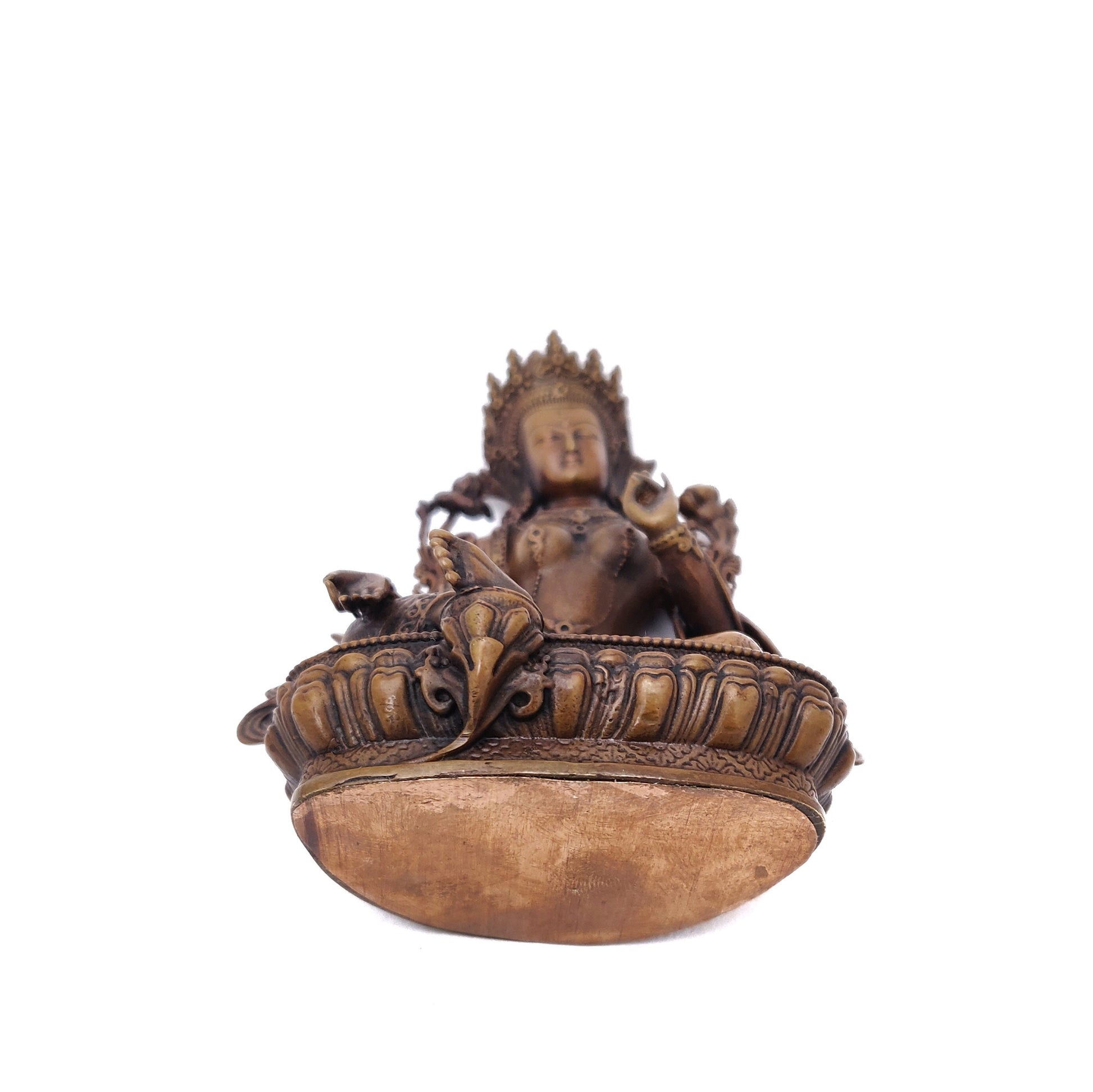 Natural Metal Oxide Colored Medium GreenTara Bodhisatva Copper Statue Handcrafted in Nepal