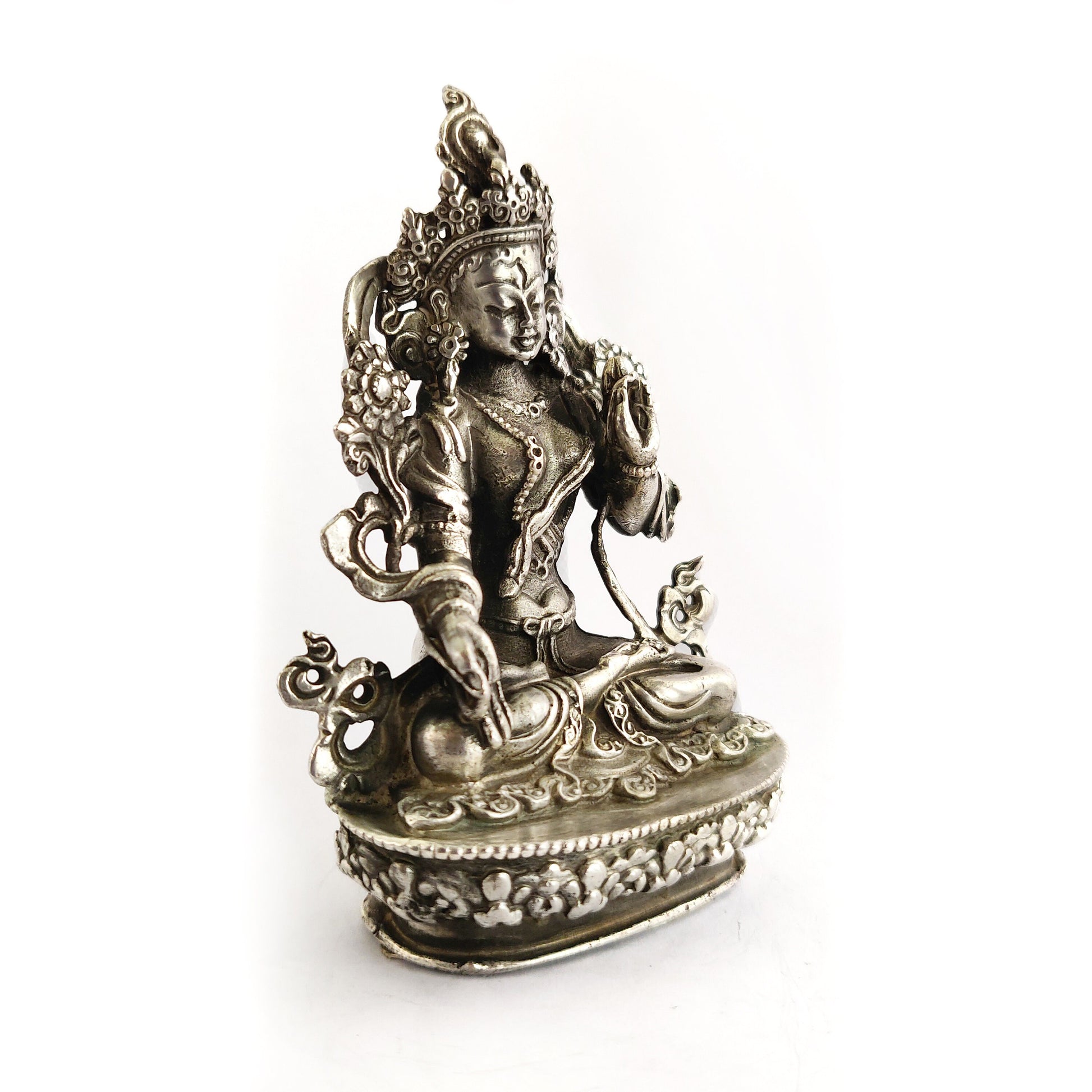 Silver Glided  White Tara Bodhisatva Copper Statue Handcrafted in Nepal