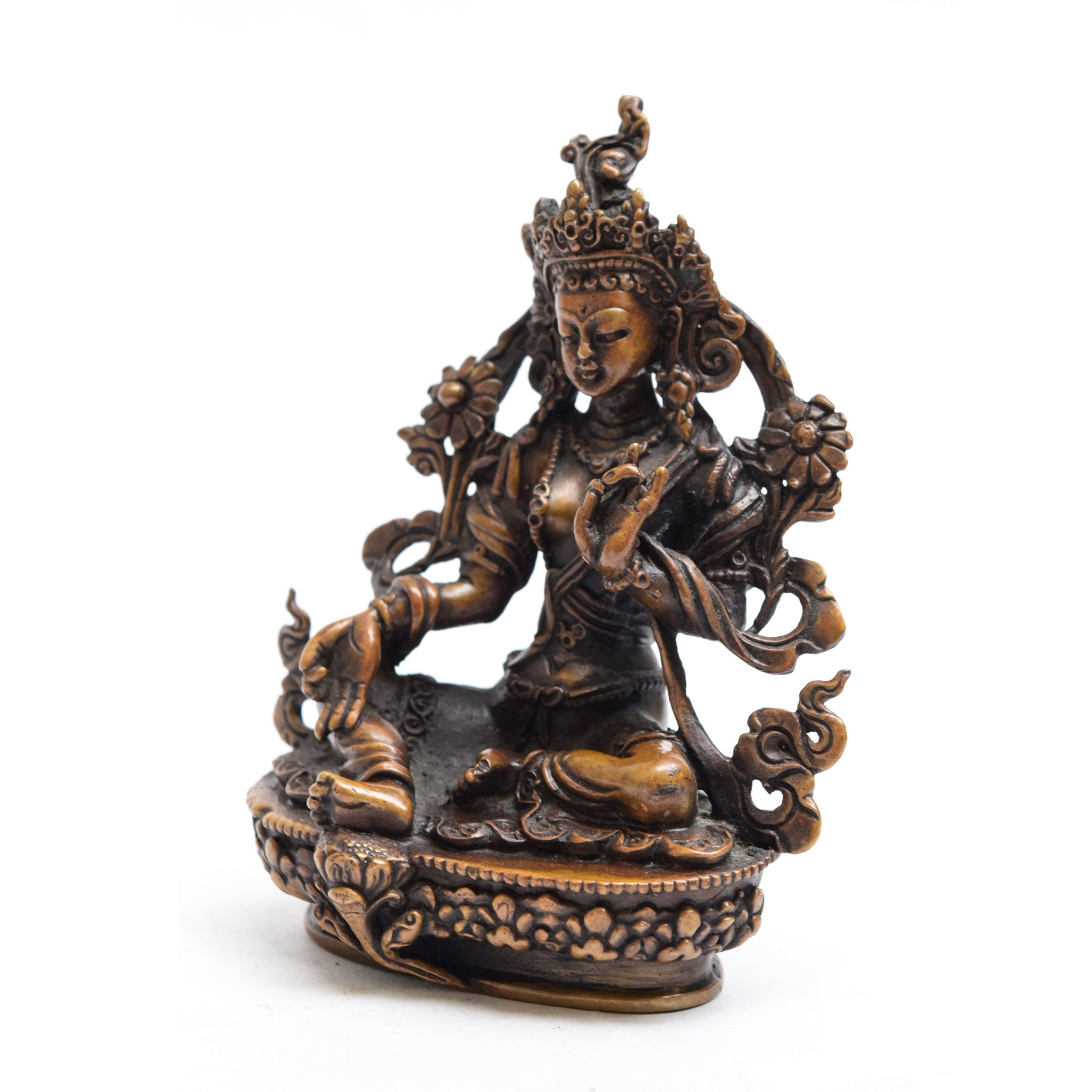 Natural Metal Oxide Colored Medium GreenTara Bodhisatva Copper Statue Handcrafted in Nepal Perfect for Gifts, Spiritual Green Tara Gifts